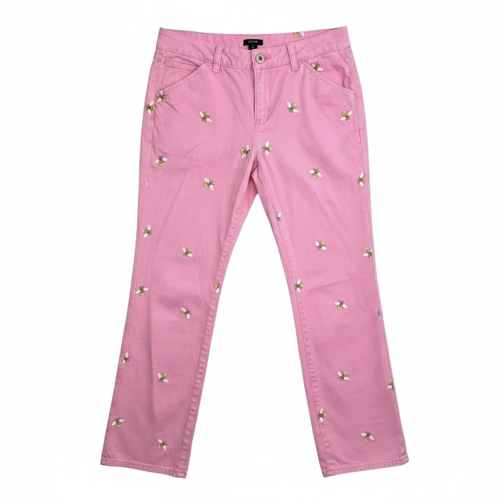 VINTAGE J.Crew Pink‎ Embroidered Bee Chino Pants Favorite Fit Size 2 Cotton Y2K